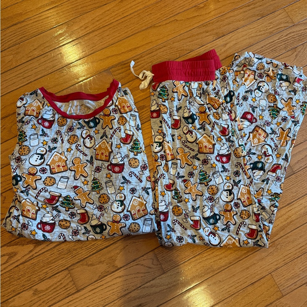 Little Sleepies Festive Gingerbread Pajama Set with Red Trim
